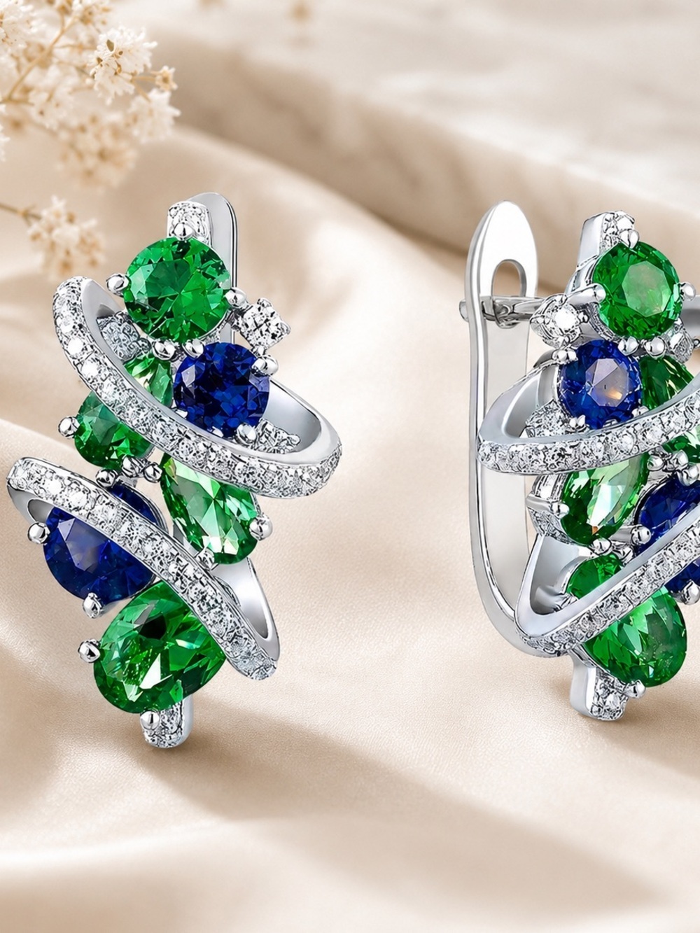 Elegant Green & Blue Zirconia Hoop Drop Earrings - Women Jewelry